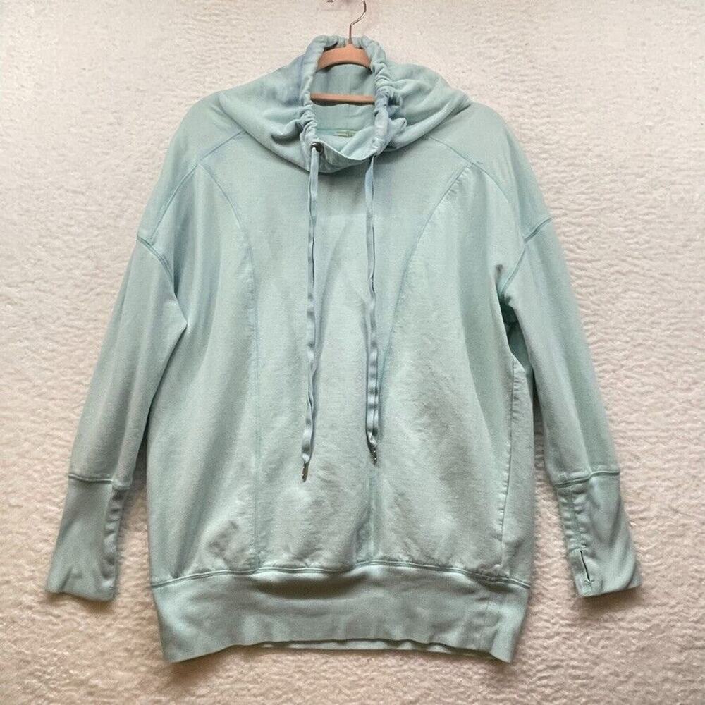 Zella Womens Cowl Neck Sweatshirt Large Mint Green Drawstring Pullover Athletic - Picture 1 of 11